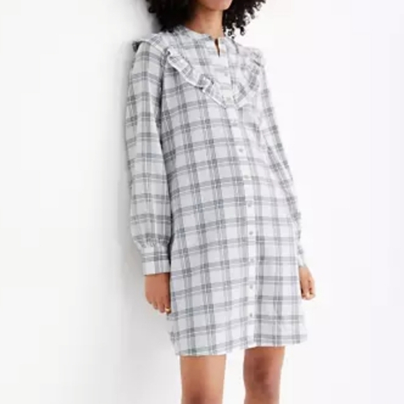 Madewell Dresses & Skirts - Madewell Plaid Ruffle-Yoke Shirtdress Windowpane NWOT
